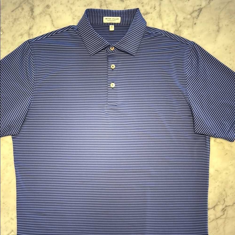 Peter Millar Blue Performance Polo Shirt Stripes and Classic Collar